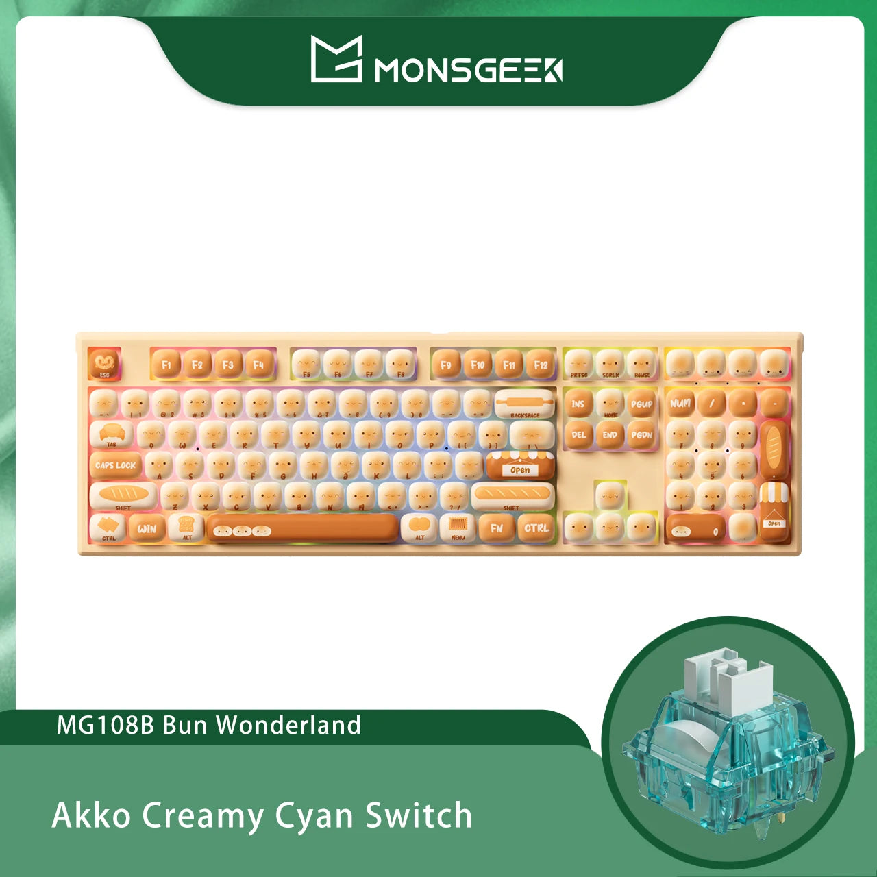 Akko MonsGeek MG108B Bun Wonderland Wireless Mechanical Keyboard MOG Profile RGB 108 Keys Full Size Hot Swap USB / 2.4G / BT 5.0 AKKO Official Store