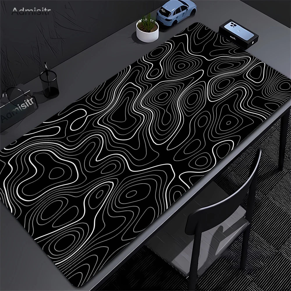 XXL Desk Mat Black And White Strata Liquid Mousepad Large Abstract Mouse Pad Gaming Deskmat With Lockedge Office Non-slip Carpet Admisitr Gaming Mouse Pad Store
