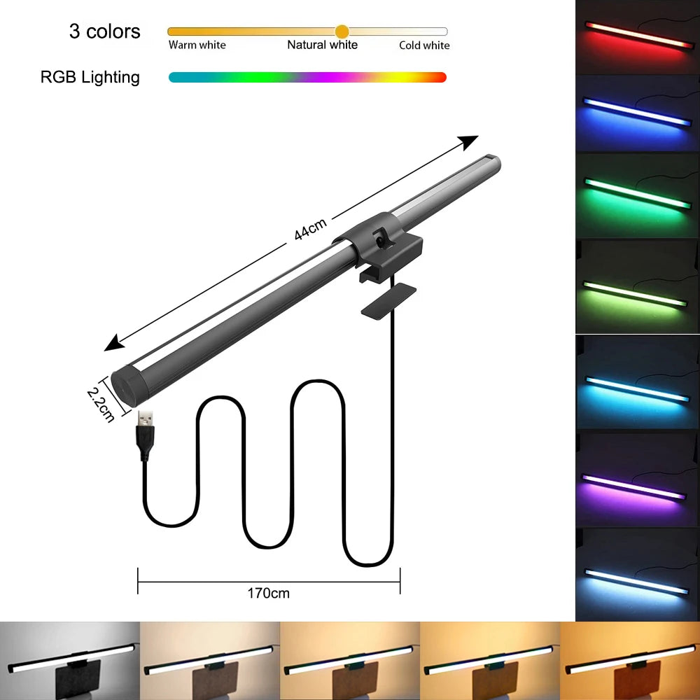 Monitor Light Bar LED Computer Screen Hanging Lights RGB Atmosphere Table Lamp for Work Study Read Gaming Stepless Dimmable FEICAN LED Store