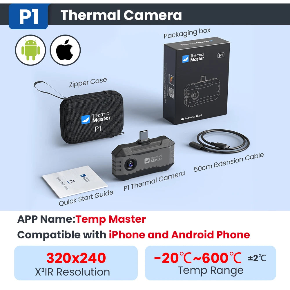 Thermal Camera P1 IOS& Android Phone 320*240 X³IR Resolution Infrared Thermal Imaging Camera Air Conditioning HVAC Inspection Thermal Master Factory Store