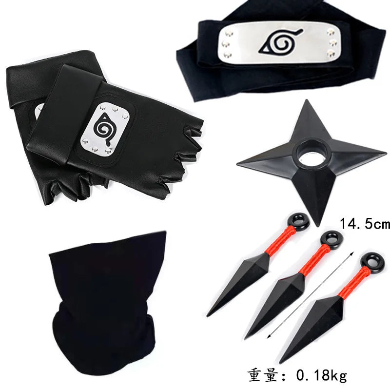 Ninja Set Combination Assembly Flag Maple Roleplaying Kakashi Gloves Kunai Forehead Protector Bandana Performance Costume cos school party Store