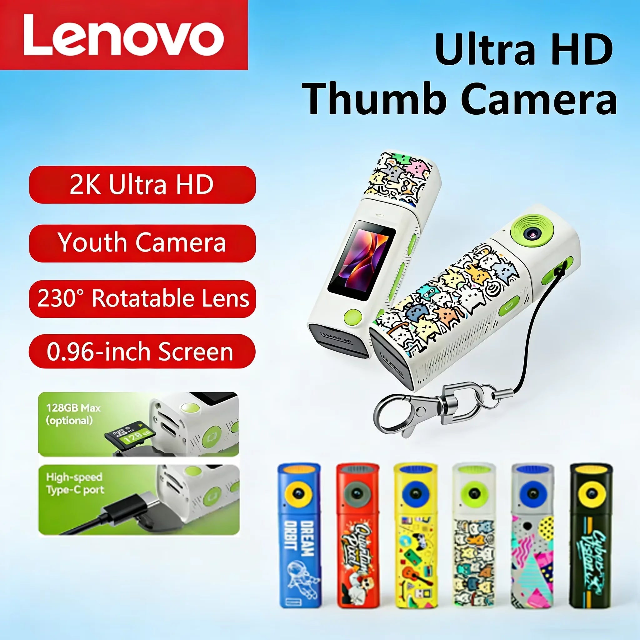 Lenovo G10 Lipstick CCD 2K Mini Thumb Camera Student Action Camera 61° HD Wide-angle Photo Video Recorder in DOPAMINE Colorway Rebel By Birth Store