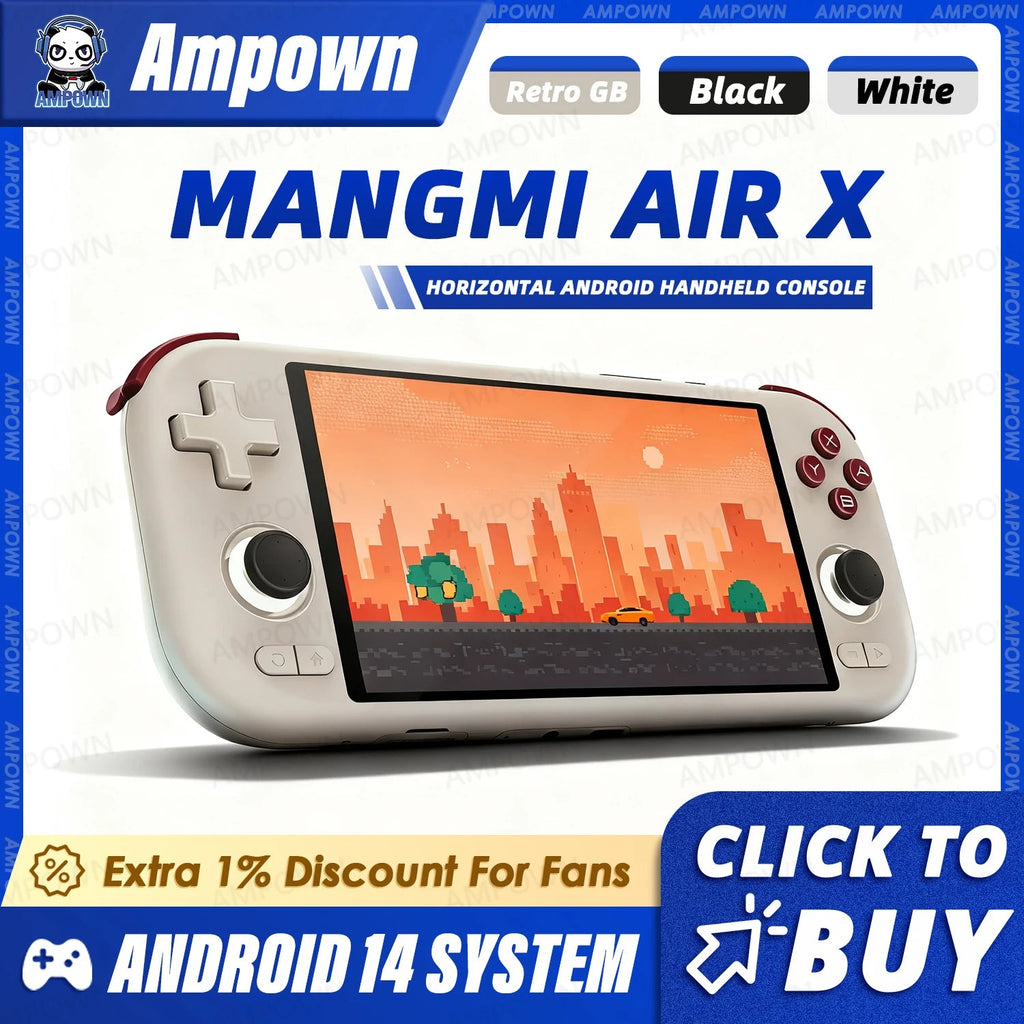 MANGMI AIR X Handheld Game Console Qualcomm Snapdragon 662 5.5'' Touchscreen Android 14 Active Cooling Fan 15W Fast Charging RGB Ampown Store