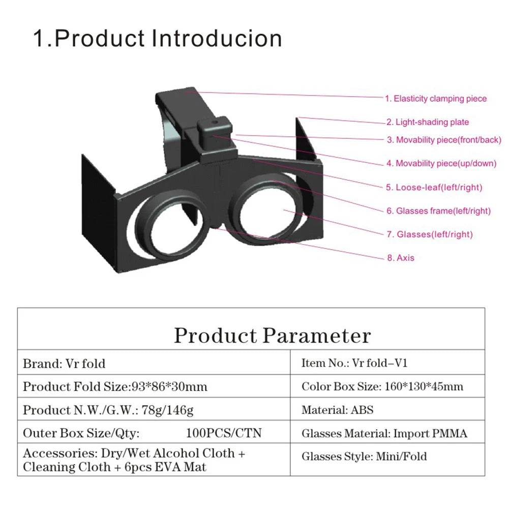 Portable 3D VR Glasses Movies Games Plastic Nearsighted VR Glasses Mini Foldable Virtual Reality VR Glasses Kits for Android/iOS Life With Intelligence Store