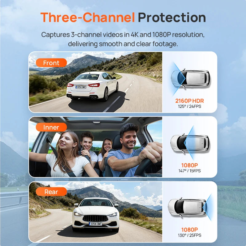 70mai 4K T800E 3-Channel Dash Cam Front Rear Interior 3-in-1 Voice Control 24H Parking Supercapacitor GPS 4K Car DVR 70mai T800E 70mai Official Store