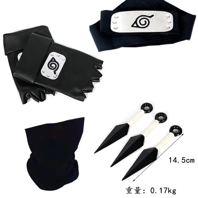 Ninja Set Combination Assembly Flag Maple Roleplaying Kakashi Gloves Kunai Forehead Protector Bandana Performance Costume cos school party Store
