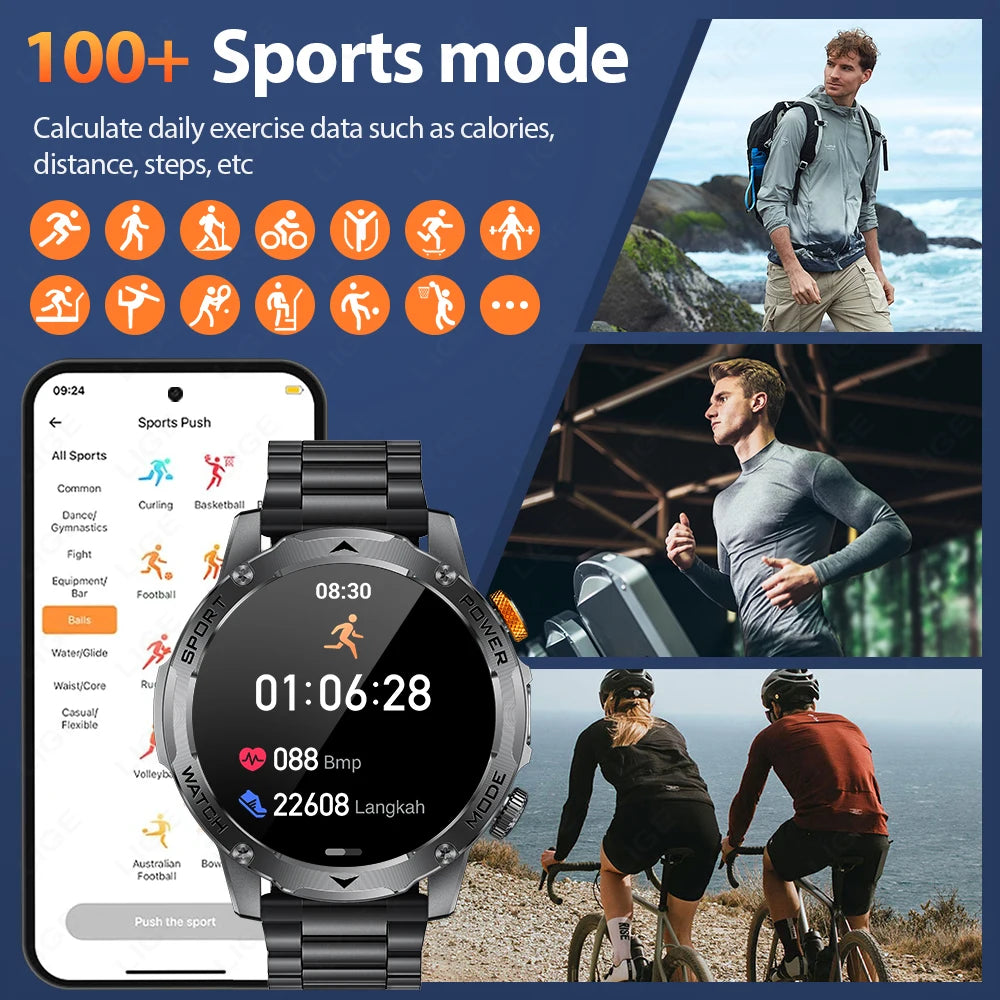LIGE New 1000mAh Big Battery Smart Watch Men LED Flashlight Bluetooth Call IP68 Waterproof Man Watches 100+Spots Mode Smartwatch LIGE Smart Watch Official Store