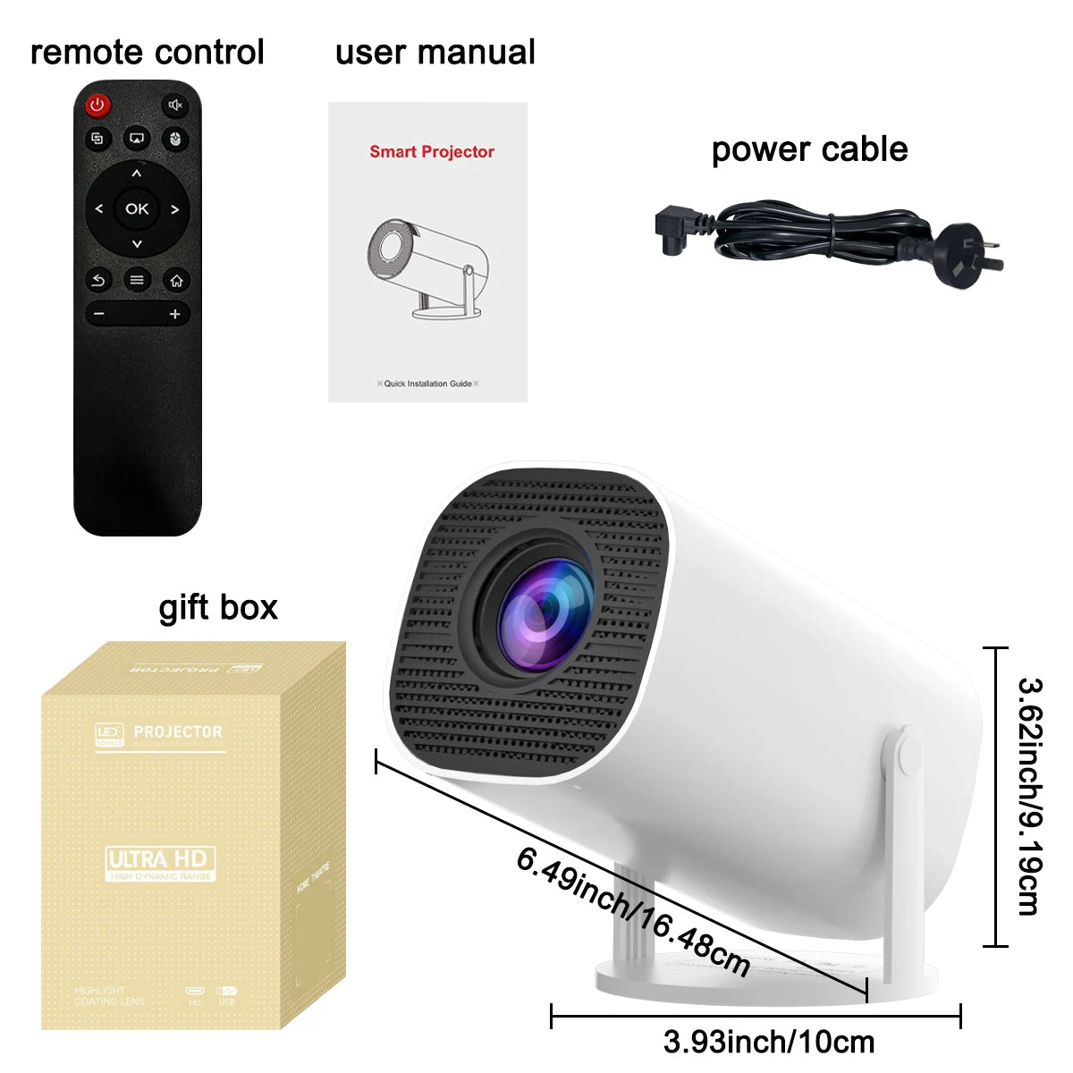 New Portable Projector With WiFi 6 And Wireless 5.0, Native 720P Support 4K Smart Projector, Adjustable Screen, 180° Rotation, B Uwecan Store