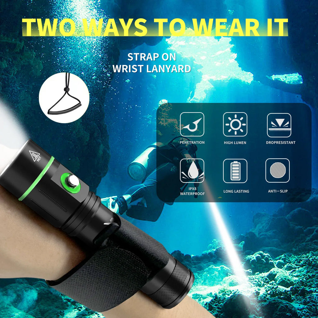 Tactical High Lumen Professional Diving Flashlight, Compact & Portable Rechargeable Underwater Fill Light, Camping Torch ZEBA Official Store