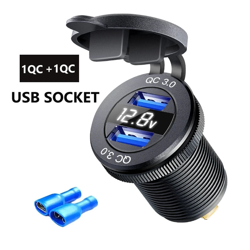 Type c car usb charger socket 12/24V Three Port USB Charger Socket USB-C PD & Dual QC 3.0 For Car Motorcycle Boat RV Fiuzd Car Accessories Store