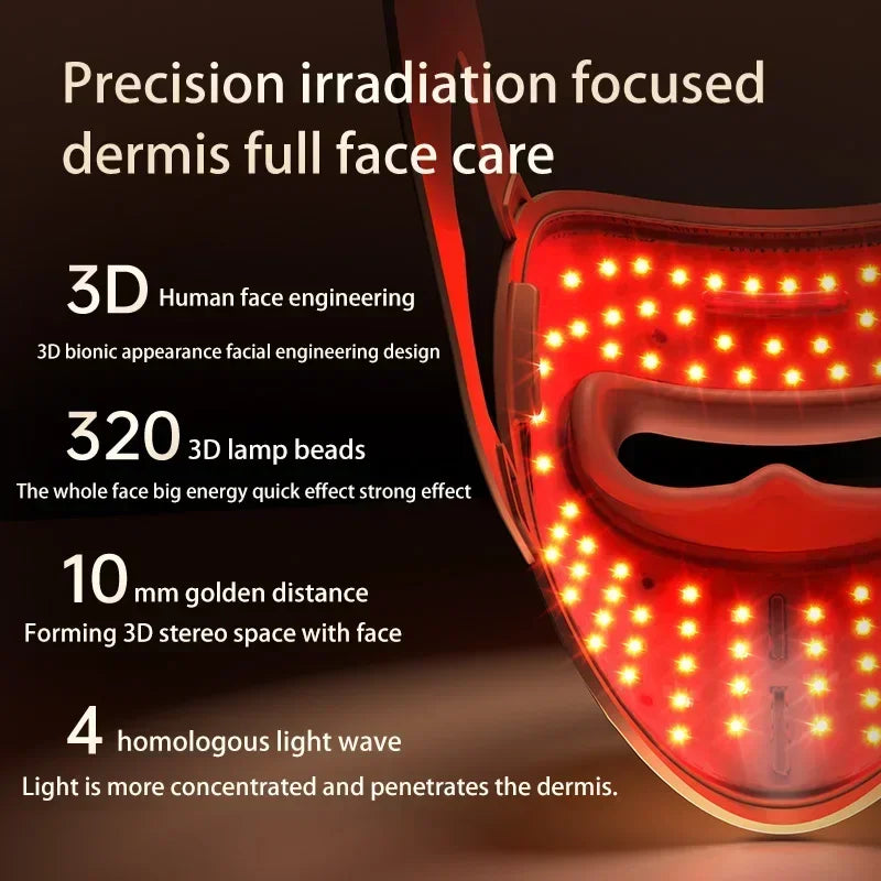 3D 4 Colors LED Facial Mask Red Light Therapy Mask Skin Rejuvenation Photon Anti Acne Wrinkle Face Lifting Firm Beauty Care KEMOKO Beauty Store