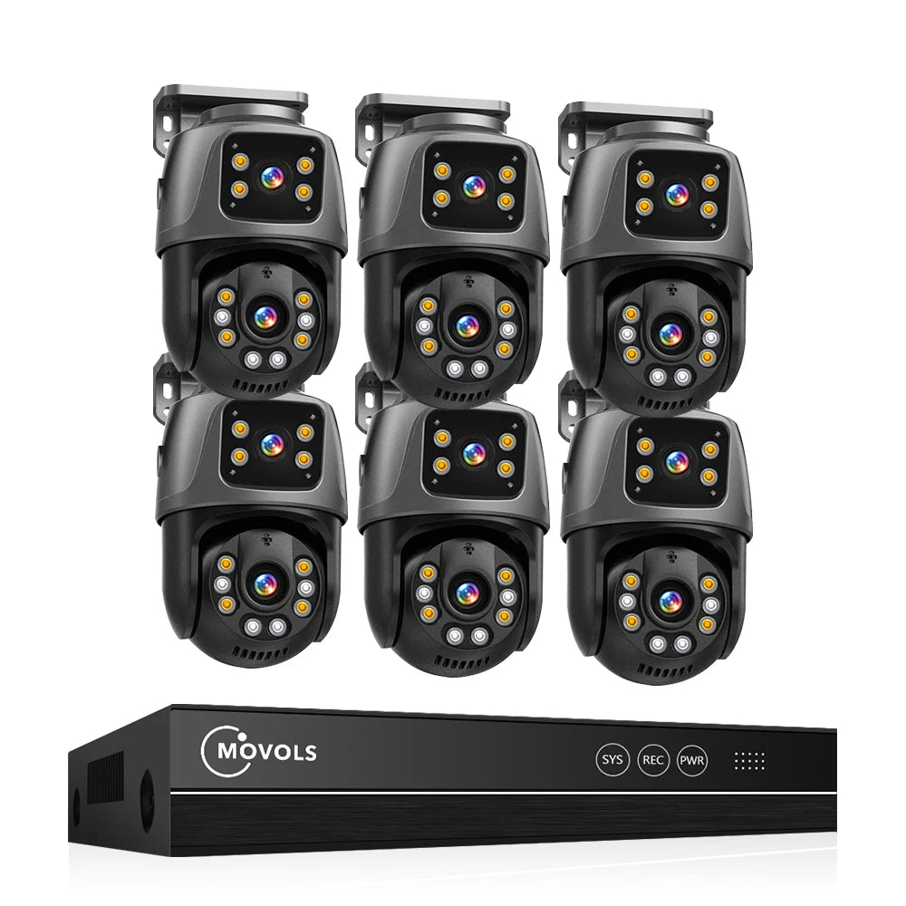 Movols 6MP XMEYE POE Surveillance System Dual Lens PTZ Two Way Audio POE Security Camera System 16CH NVR Video Surveillance Kit Movols Guard your home Official Store