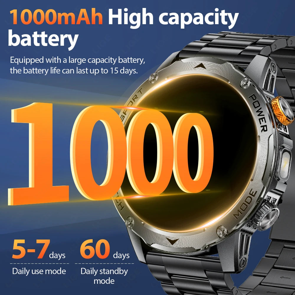 LIGE New 1000mAh Big Battery Smart Watch Men LED Flashlight Bluetooth Call IP68 Waterproof Man Watches 100+Spots Mode Smartwatch LIGE Smart Watch Official Store