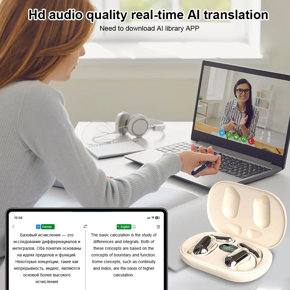 3-in-1 AI Translator Earbuds 144 Languages Noise Cancelling Bluetooth 5.3 Headset Instant Translator Smart Voice Real Time Digital MP3 Translation Earphones Store