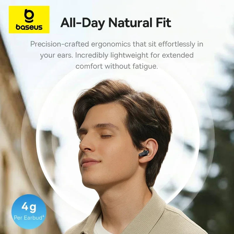 Baseus Bass BS1 NC -40dB Realtime Adaptive ANC Wireless Earbuds Bluetooth 6.0 Semi-Open Earphones LDAC Hi-Res Audio 6-Mic AI ENC BASEUS Co.,Ltd. Store