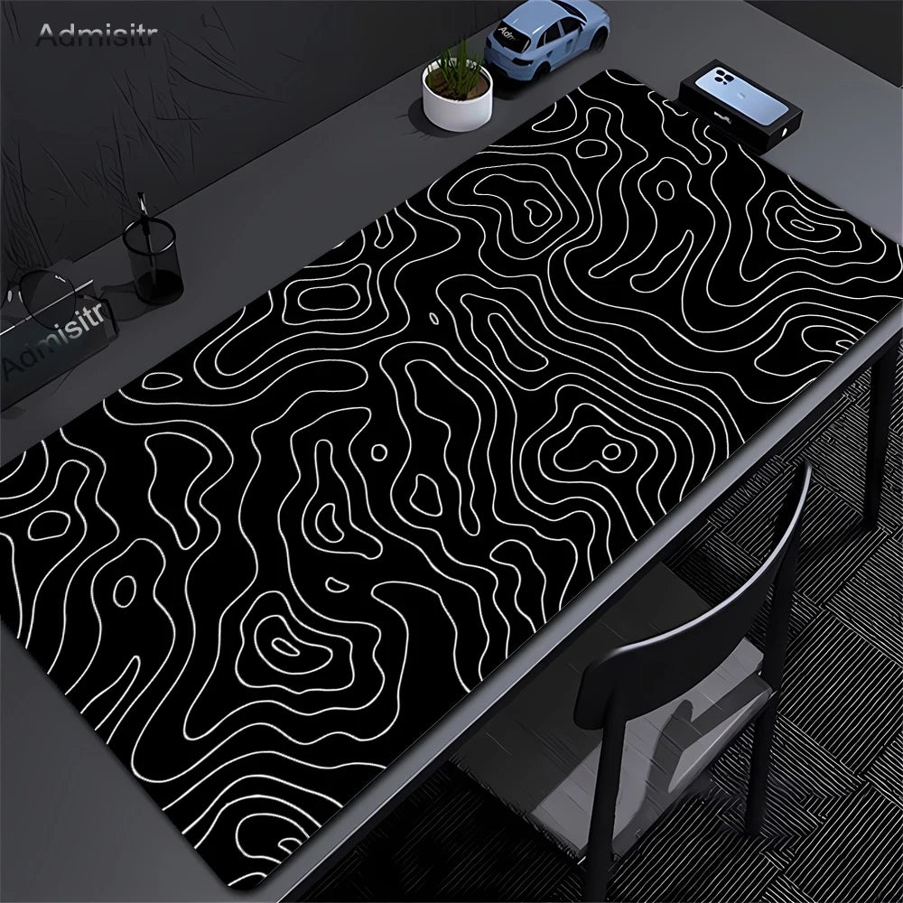 XXL Desk Mat Black And White Strata Liquid Mousepad Large Abstract Mouse Pad Gaming Deskmat With Lockedge Office Non-slip Carpet Admisitr Gaming Mouse Pad Store