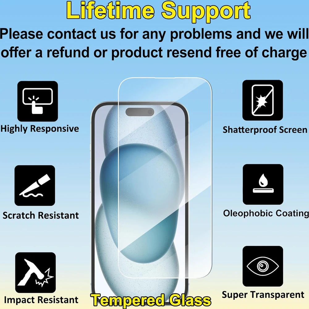 Clear Glass Film For iPhone 15 16 17 Pro Max Screen Protector For iPhone 11 12 13 14 15 Pro Tempered Glass iPhone13 Mini 16 Plus Phone Screen Protector Glass Film Store