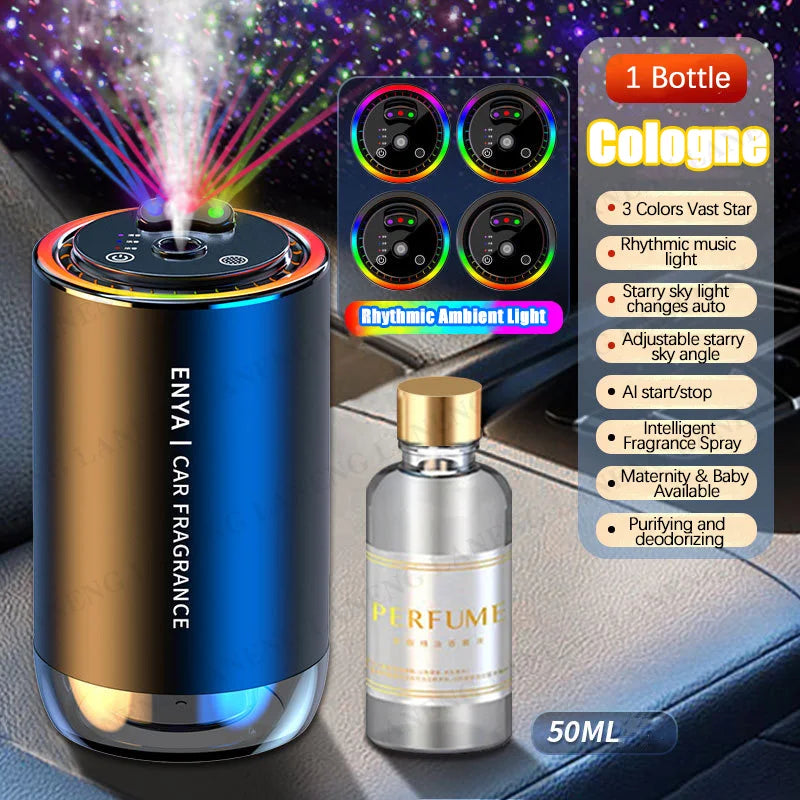 Car Air Freshener RGB Starry Sky Top 3 In 1 Multi-Function Aromatherapy LED Light USB Charger Essential Oil Diffuser Accessories QIYOU TSLA Laneng Factore Store
