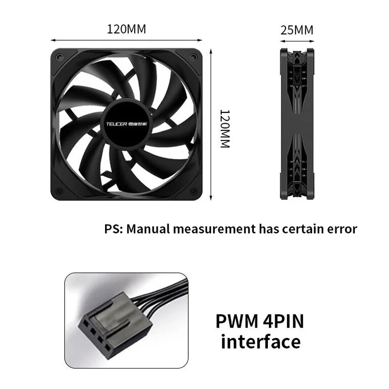 TEUCER PC Computer Case Fan PWM 4 Pin 120mm Silent 12CM Fan CPU Cooler Cooling Fan Cooling Radiator Fan 12V Adjust Fan Speed TEUCER Online Store
