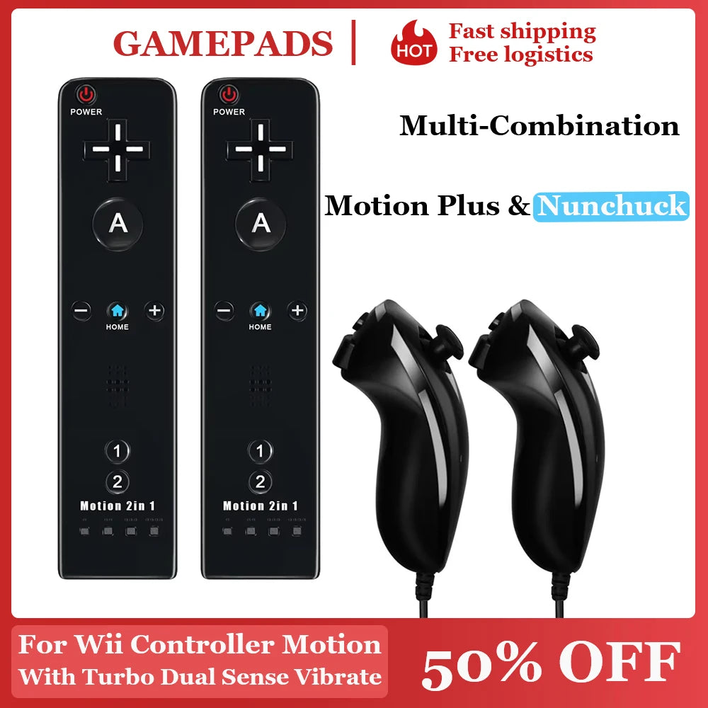 For Nintendo Wii/Wii U Joystick 2 in 1 Controller Set Wireless Remote Gamepad Motion Plus with Silicone Case Video Game GAMEPADS Store