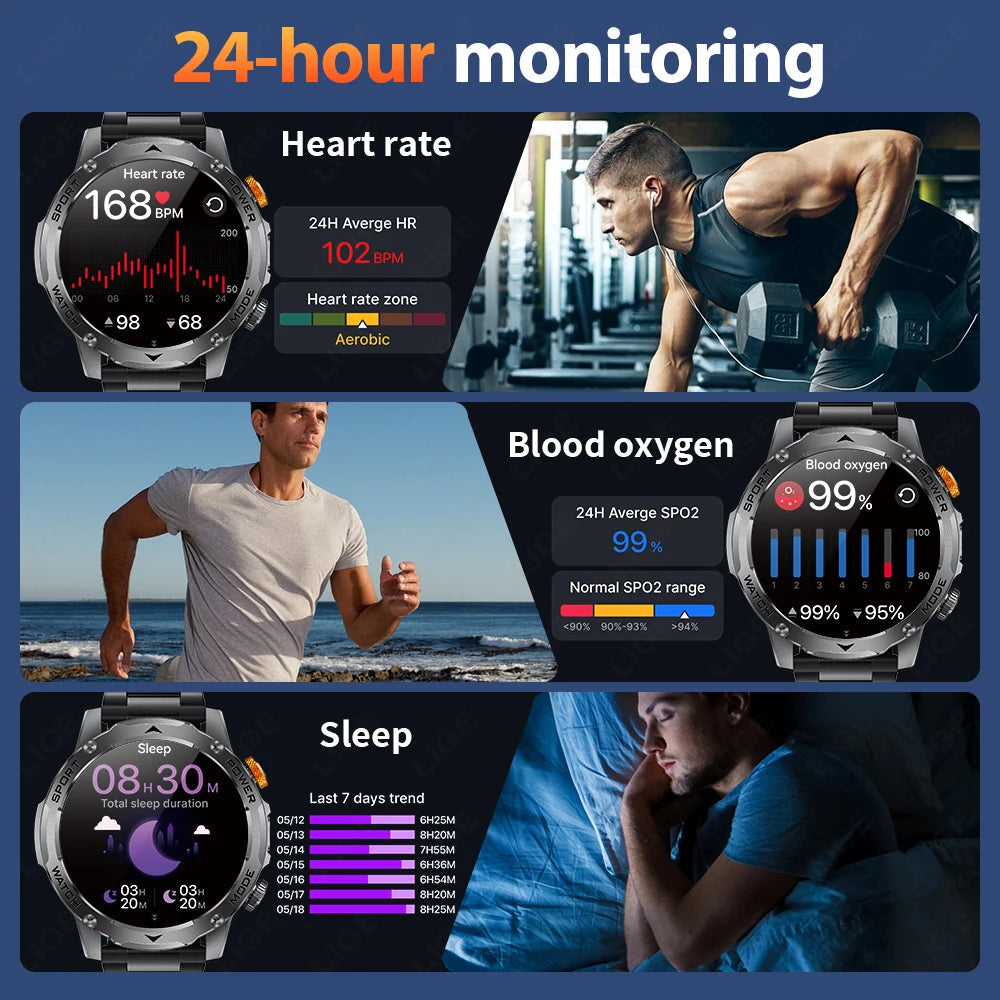 LIGE New 1000mAh Big Battery Smart Watch Men LED Flashlight Bluetooth Call IP68 Waterproof Man Watches 100+Spots Mode Smartwatch LIGE Smart Watch Official Store