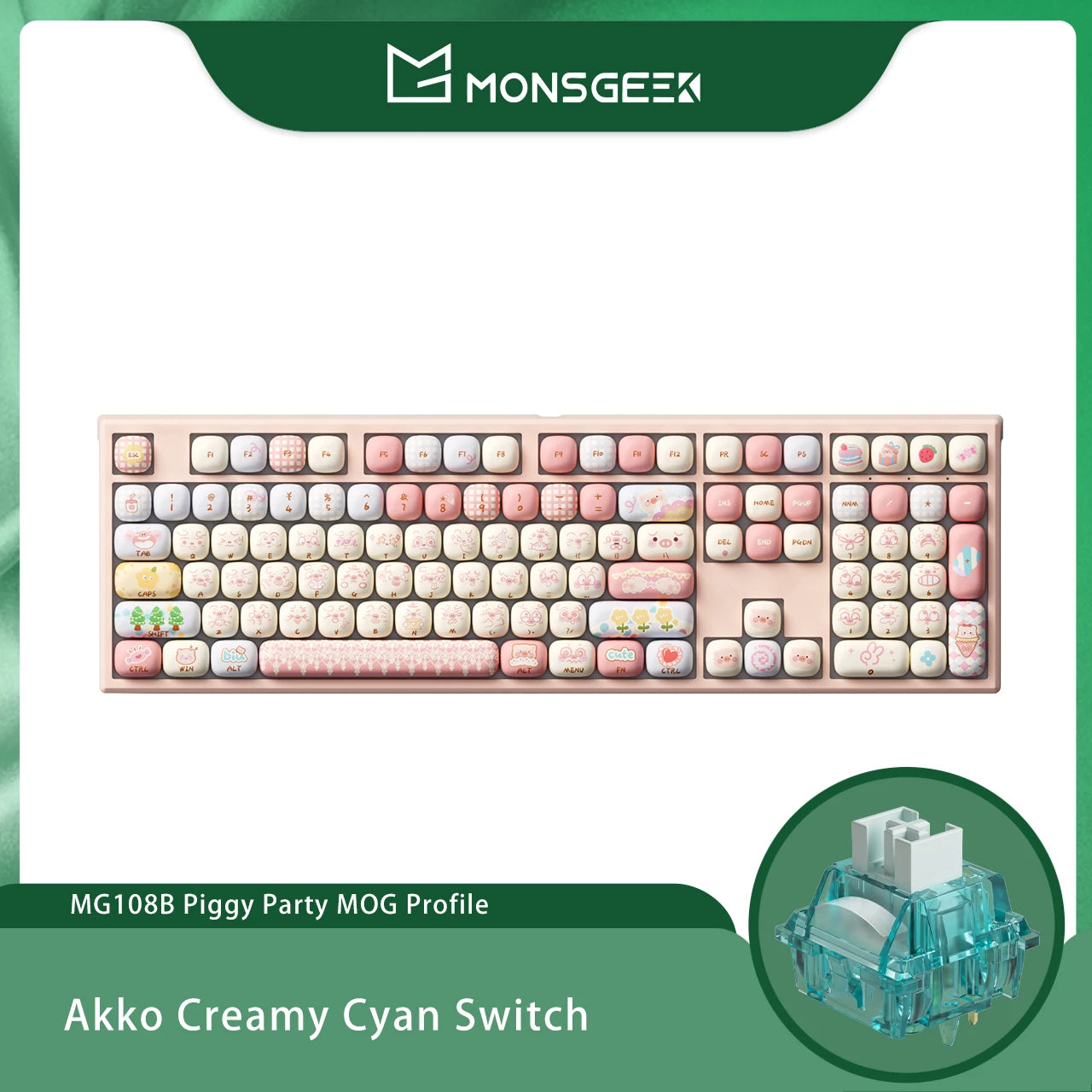 Akko MonsGeek MG108B Bun Wonderland Wireless Mechanical Keyboard MOG Profile RGB 108 Keys Full Size Hot Swap USB / 2.4G / BT 5.0 AKKO Official Store