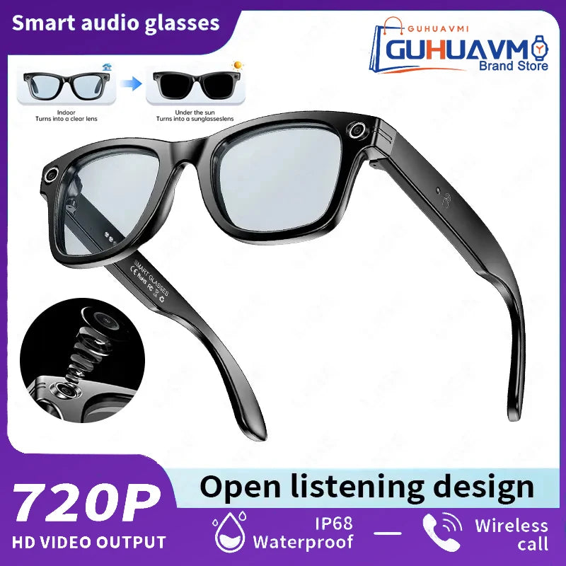 AI Smart Glasses with 8MP Camera Video Recording 100+ Languages Translation Sunglasses Bluetooth Call Music Play Men Women 2025 GUHUAVMI Smart Watch Direct Sales Factory Store