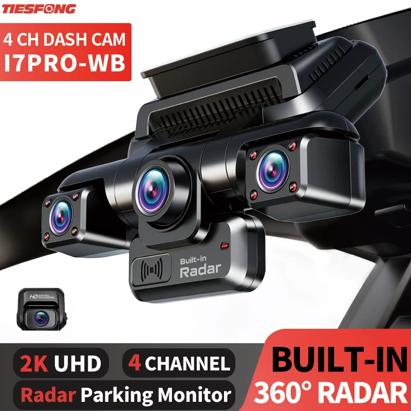 TiESFONG 4CH GPS Dash Cam i7pro Front 4K/2K+3*1080P for Car 360 DVR Camera 24H Parking Mode WiFi Video Recorder IR Night Vision