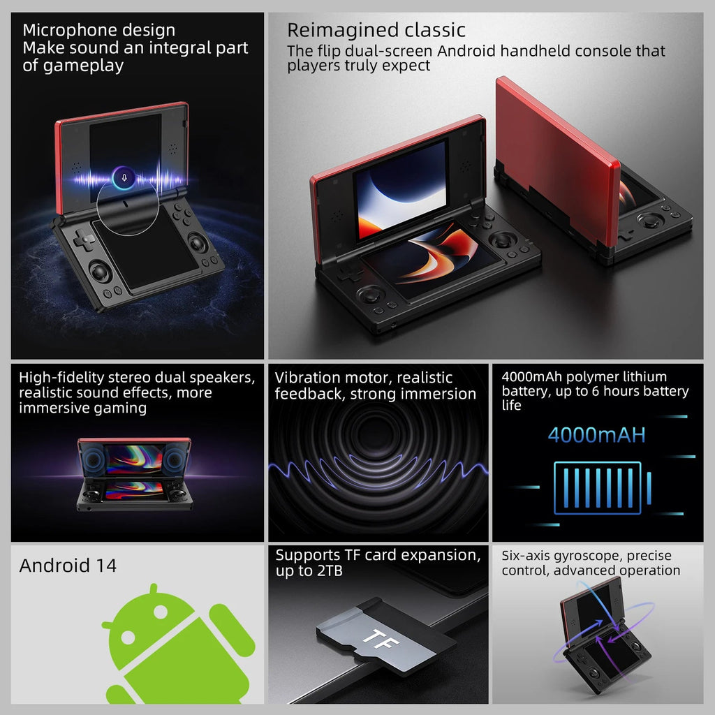 Anbernic RG DS Handheld Game Console 4" IPS Dual Screen Android 4000mAh Flip Video Games Player Supports RixelHK Wifi Streaming Anbernic Direct Store