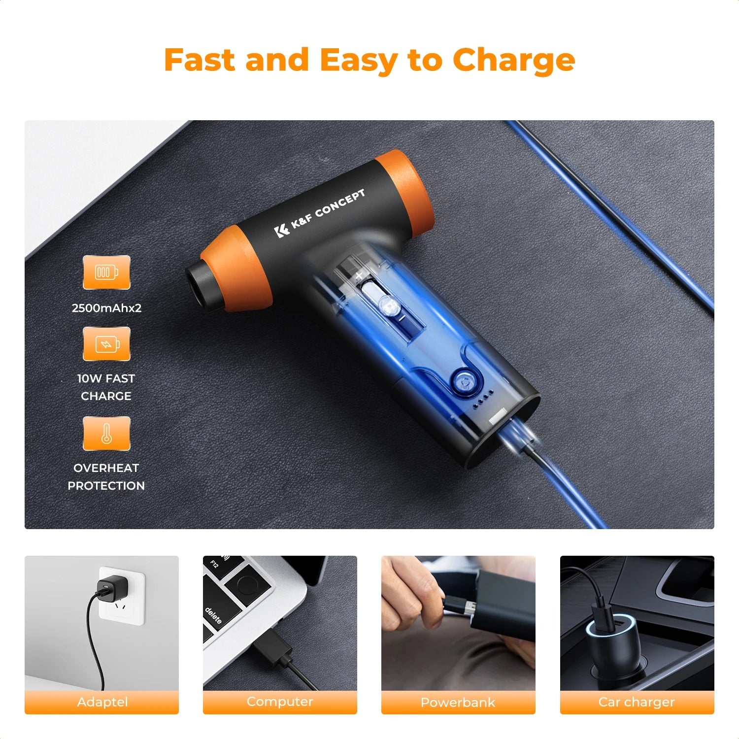 K&F CONCEPT Electric Air Duster Cordless Compressed Air Blower Suction for Computer,PC,Laptop Keyboard,Car,Camera Dust Cleaner K&F CONCEPT ONLINE Store