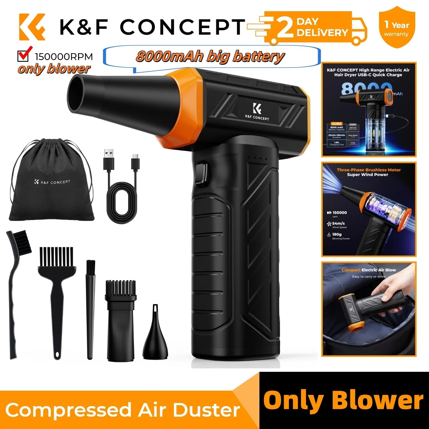 K&F CONCEPT Electric Air Duster Cordless Compressed Air Blower Suction for Computer,PC,Laptop Keyboard,Car,Camera Dust Cleaner K&F CONCEPT ONLINE Store
