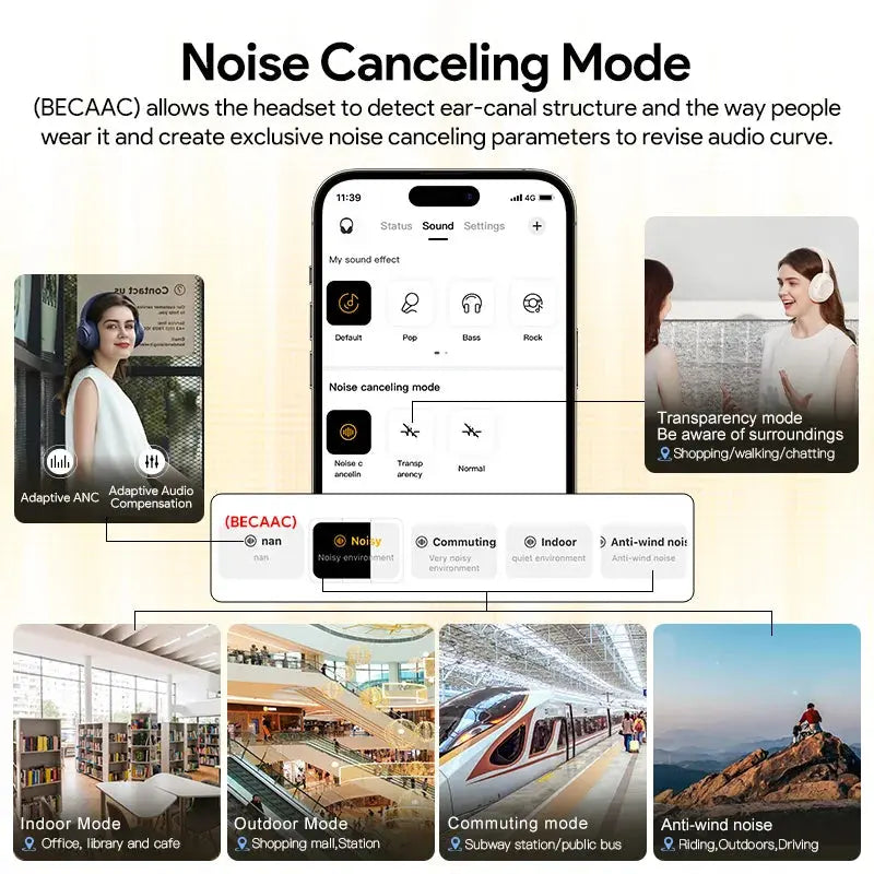 QCY H3 ANC Wireless Headphones 43dB Hybrid Active Noise Cancellation Headset Bluetooth 5.4 Hi-Res Audio Earphones 60H Playtime QCY Store