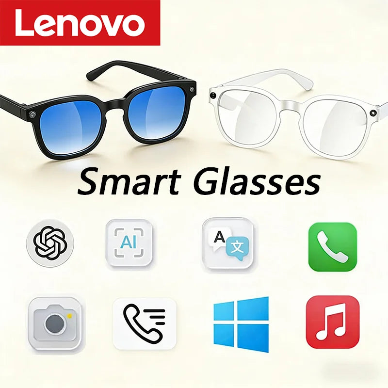 Lenovo AI Smart Glasses AI Translation 8MP HD Camera 4K Shooting Image Bluetooth Call Recording Music Smart Sunglasses 2026 New