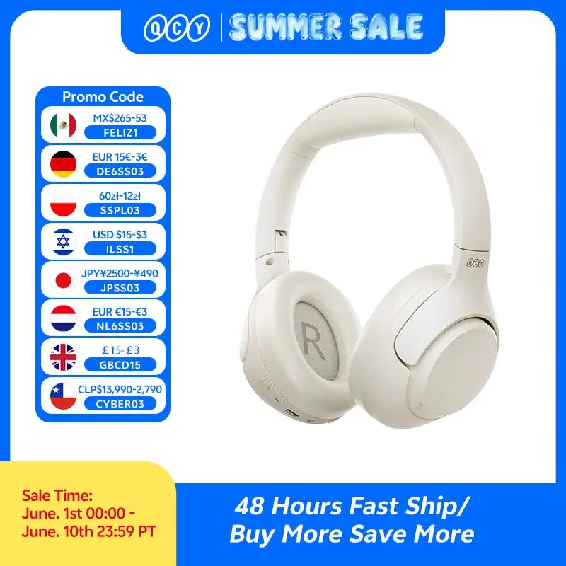 QCY H3 ANC Wireless Headphones 43dB Hybrid Active Noise Cancellation Headset Bluetooth 5.4 Hi-Res Audio Earphones 60H Playtime QCY Store