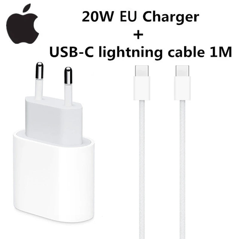 Original USB-C Power Adapter for iPhone, Type C Fast Charger, Apple Cable for iPhone 14, 13 Plus, 17, 16, 15, Mini Pro Max, 20W,
