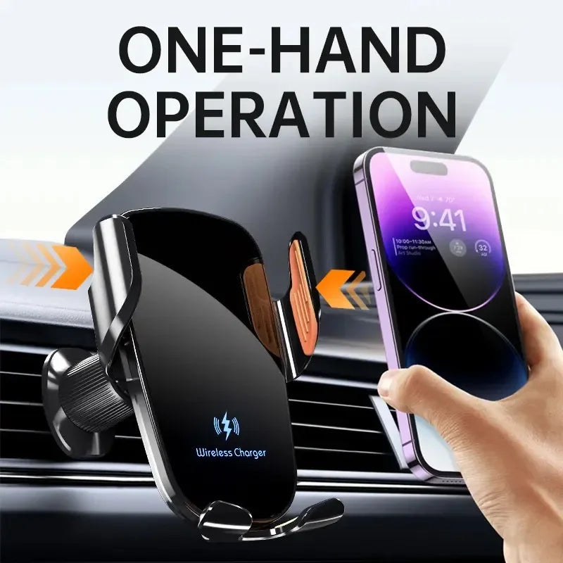 UYUXIO Wireless Car Charger Fast Charge Manual Clamping Air Vent Car Phone Holder for Samsung Android Phones iPhone 16 15 14 13 UYUXIO PSU Store Store
