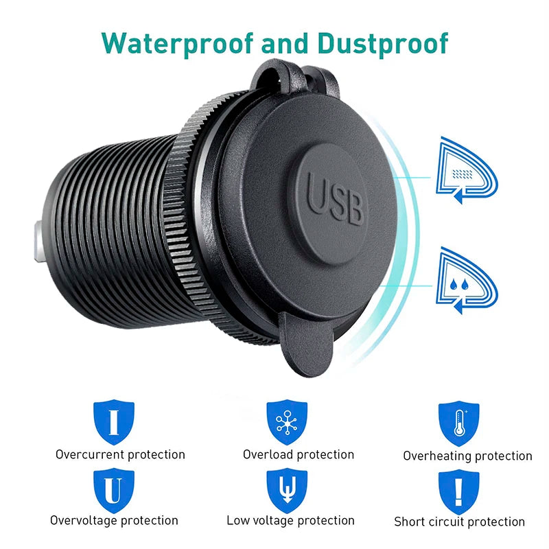 Type c car usb charger socket 12/24V Three Port USB Charger Socket USB-C PD & Dual QC 3.0 For Car Motorcycle Boat RV Fiuzd Car Accessories Store