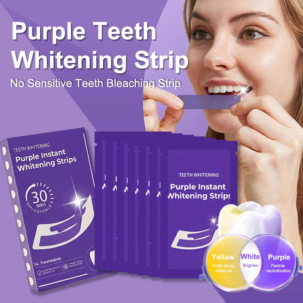 Purple Teeth Whitening Strip No Sensitive Teeth Bleaching Strip Colour Corrector Instant Teeth Clean Strip,At-Home Teeth Whiter MERALL Beauty Store
