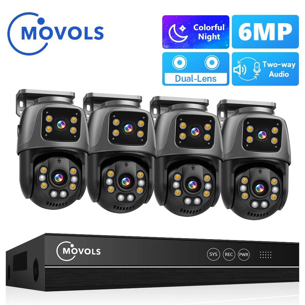 Movols 6MP XMEYE POE Surveillance System Dual Lens PTZ Two Way Audio POE Security Camera System 16CH NVR Video Surveillance Kit Movols Guard your home Official Store