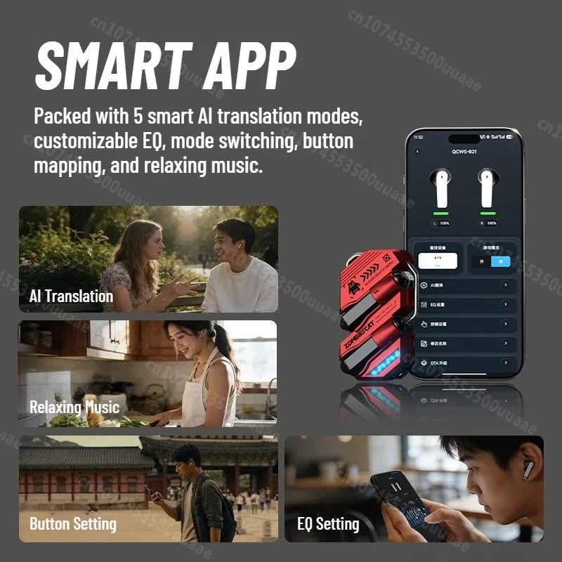 Zombies Cat B21 Alloy Bluetooth 6.0 Earbuds Real Time Ai Translation Headphone Semi In Ear TWS Wireless Earphones with Smart APP Sansui Audio Flagship Store