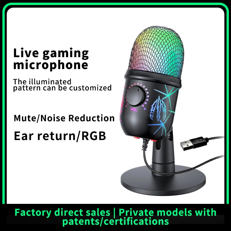 Gaming Microphone USB Microphone for PC Condenser Podcast Mic for Studio Recording with Headphone Jack, Led, Noise Cancellation basix Official Store