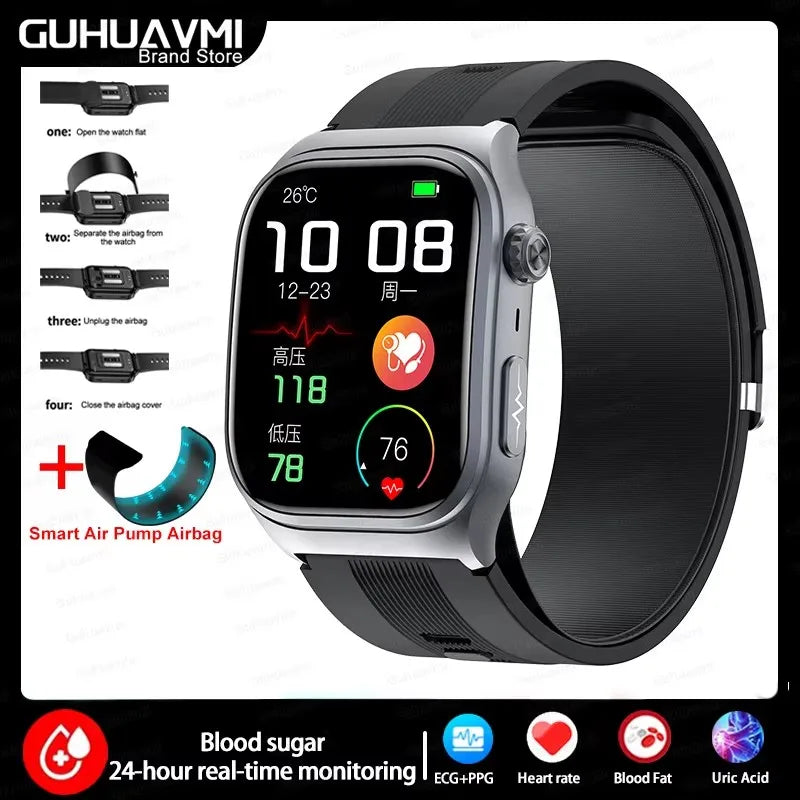 2025 New Medical Grade Air Pump Airbag ECG+PPG Smart Watches Men Women Blood Pressure Glucose Heart rate Bluetooth Call Bracelet GUHUAVMI High-End Smart Wear Store