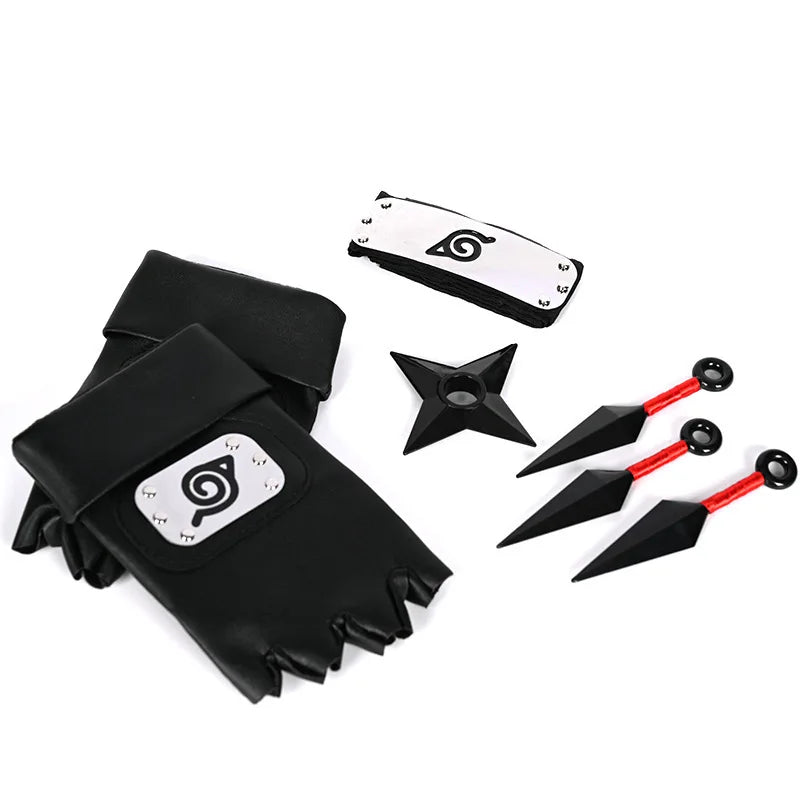 Ninja Set Combination Assembly Flag Maple Roleplaying Kakashi Gloves Kunai Forehead Protector Bandana Performance Costume cos school party Store