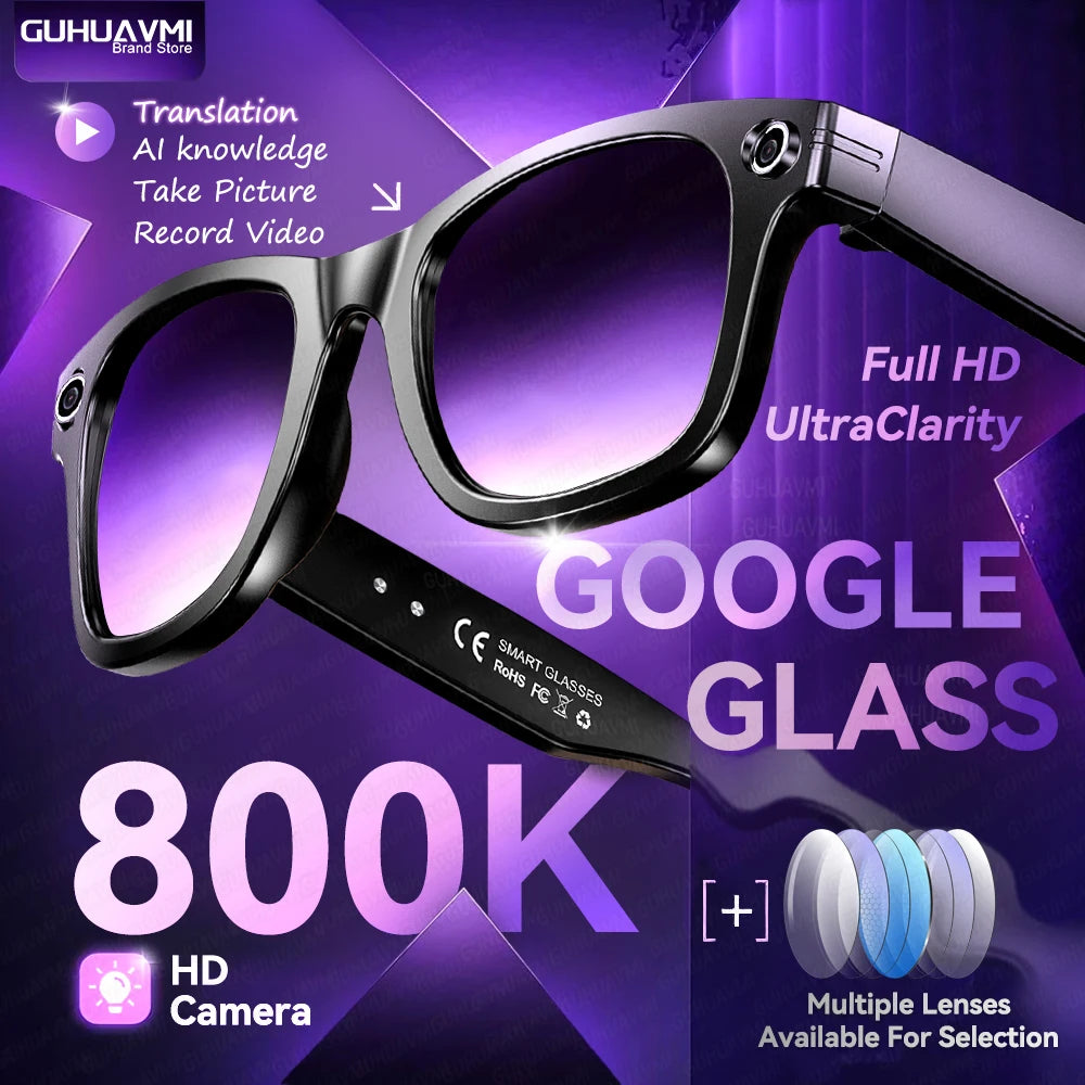AI Smart Glasses with 8MP Camera Video Recording 100+ Languages Translation Sunglasses Bluetooth Call Music Play Men Women 2025 GUHUAVMI Smart Watch Direct Sales Factory Store