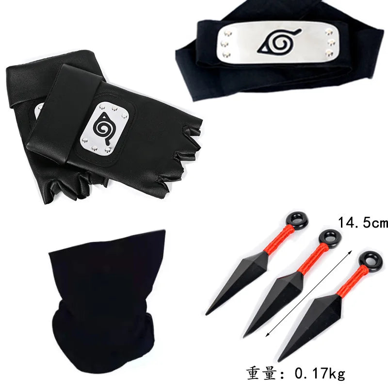 Ninja Set Combination Assembly Flag Maple Roleplaying Kakashi Gloves Kunai Forehead Protector Bandana Performance Costume cos school party Store