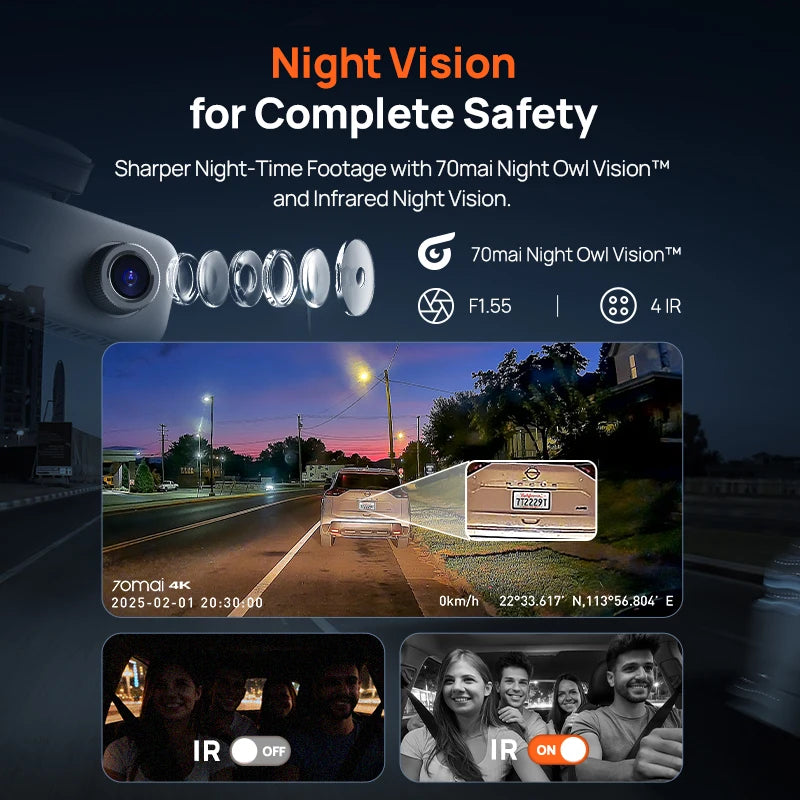 70mai 4K T800E 3-Channel Dash Cam Front Rear Interior 3-in-1 Voice Control 24H Parking Supercapacitor GPS 4K Car DVR 70mai T800E 70mai Official Store