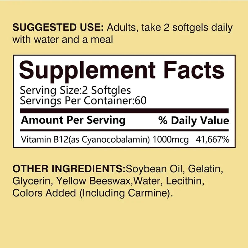 Vitamin B12 - for Mood, Brain, Nervous System, Energy, Metabolism, Relieve Fatigue, Heart Health Charm Alliance Store