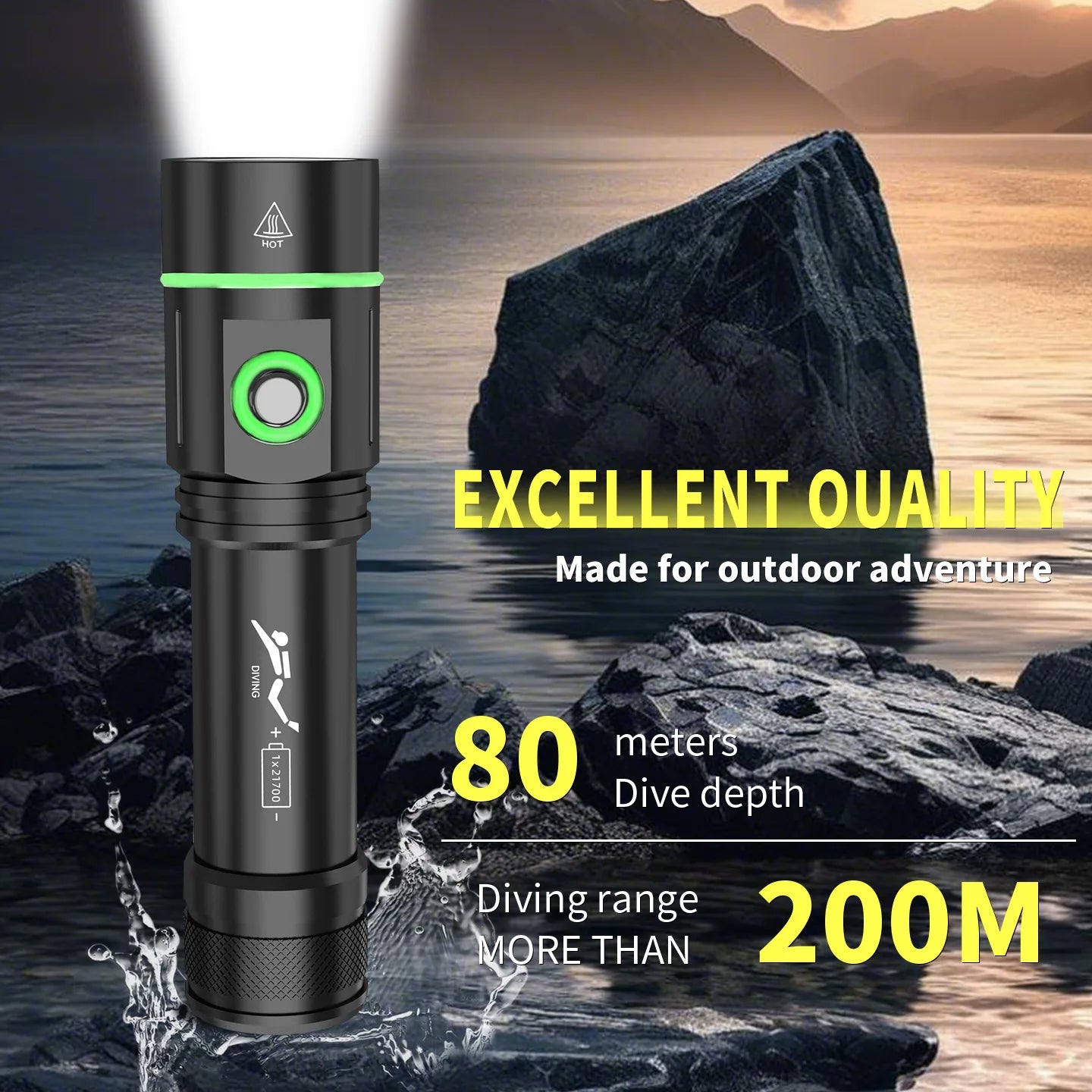 Tactical High Lumen Professional Diving Flashlight, Compact & Portable Rechargeable Underwater Fill Light, Camping Torch ZEBA Official Store