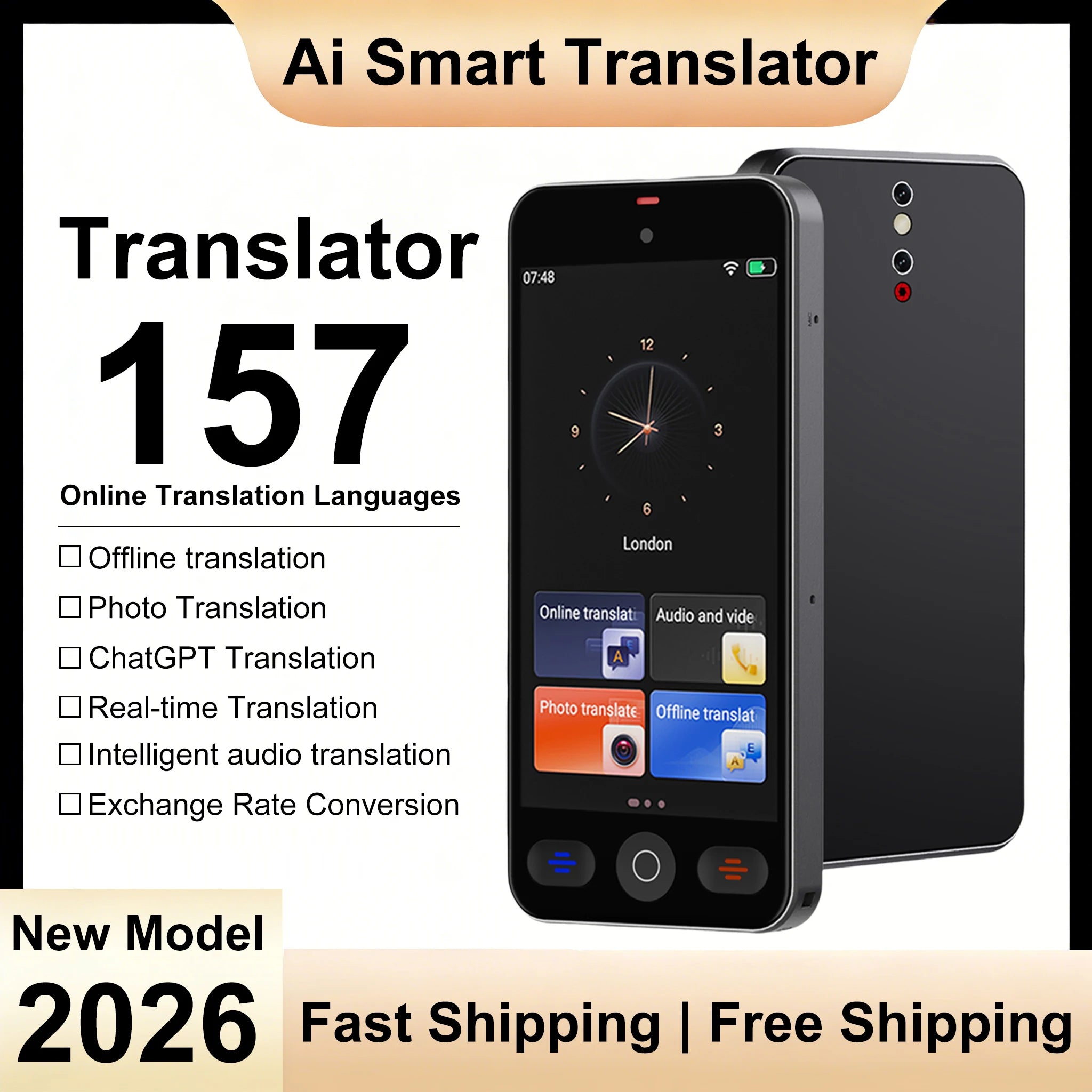 Language Translator Device with 152 Languages Voice Portable Ai  Translating Offline Translation Support Voice Video Recording boeleo Official Store