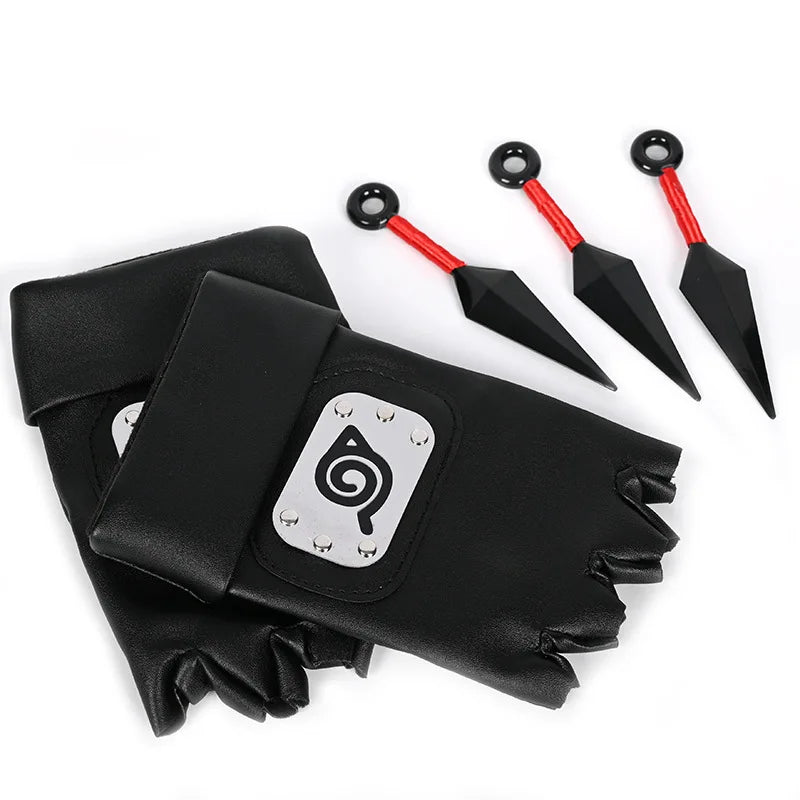 Ninja Set Combination Assembly Flag Maple Roleplaying Kakashi Gloves Kunai Forehead Protector Bandana Performance Costume cos school party Store